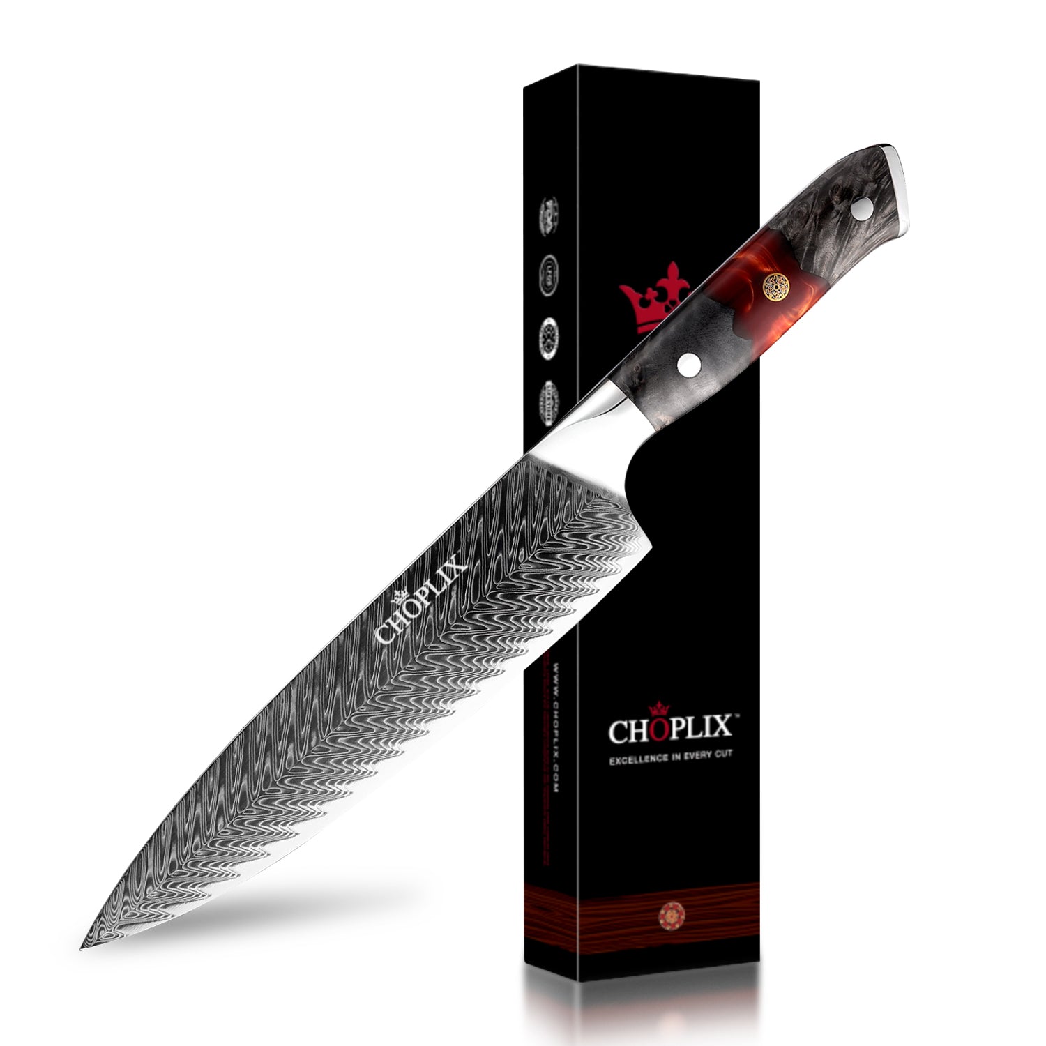EmberSharp Series 8-inch Chef's Knife – 67 Layers Damascus Steel Blades with Solidified Wood + Red Resin Handle - CHOPLIX