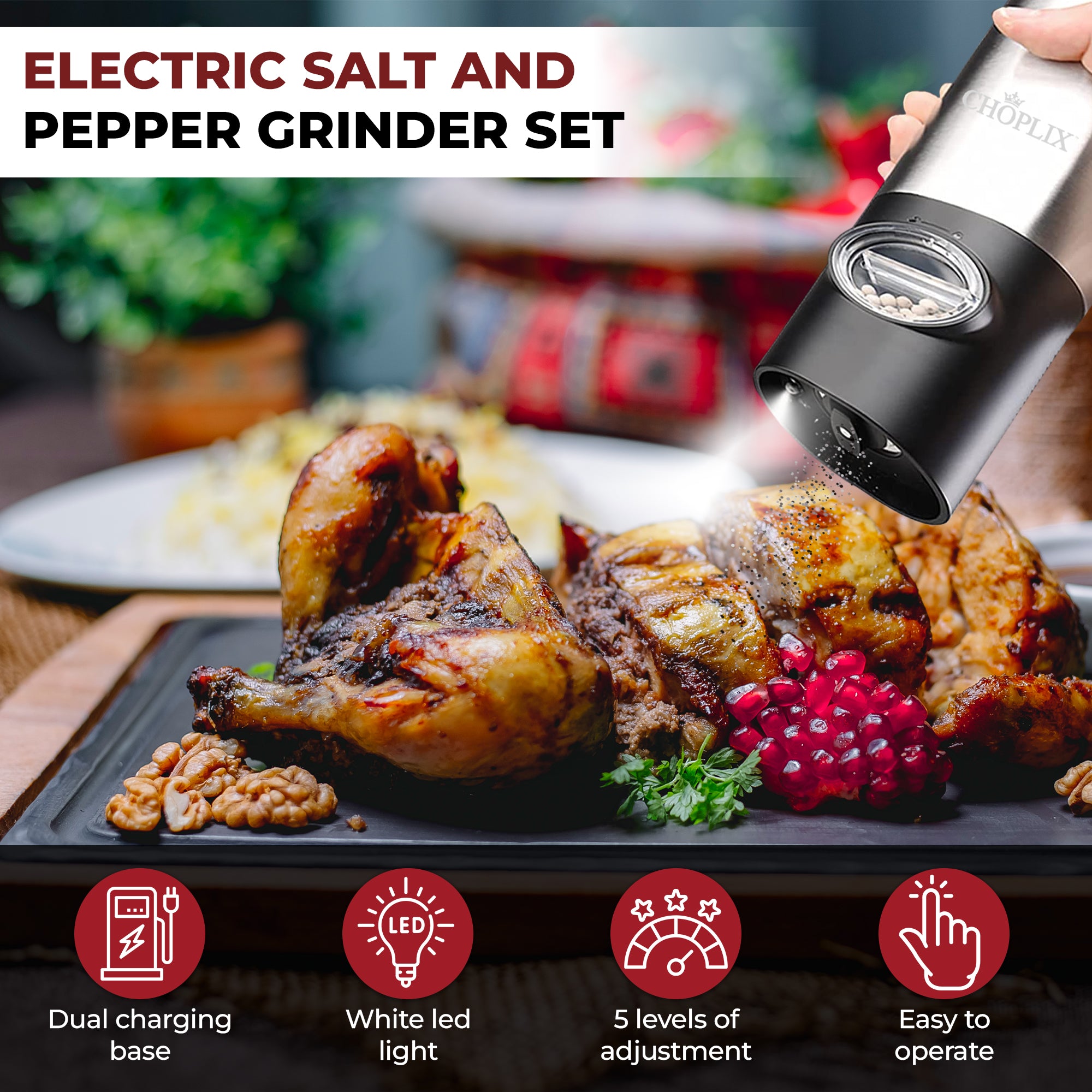 MaxiMills Premium Electric Pepper Grinder Set - CHOPLIX