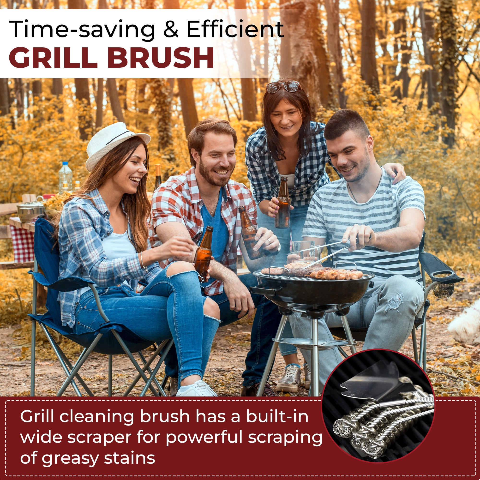 GlistenPro BBQ Grill Cleaning Brush with Bristle-Free Design & Built-In Scraper - CHOPLIX