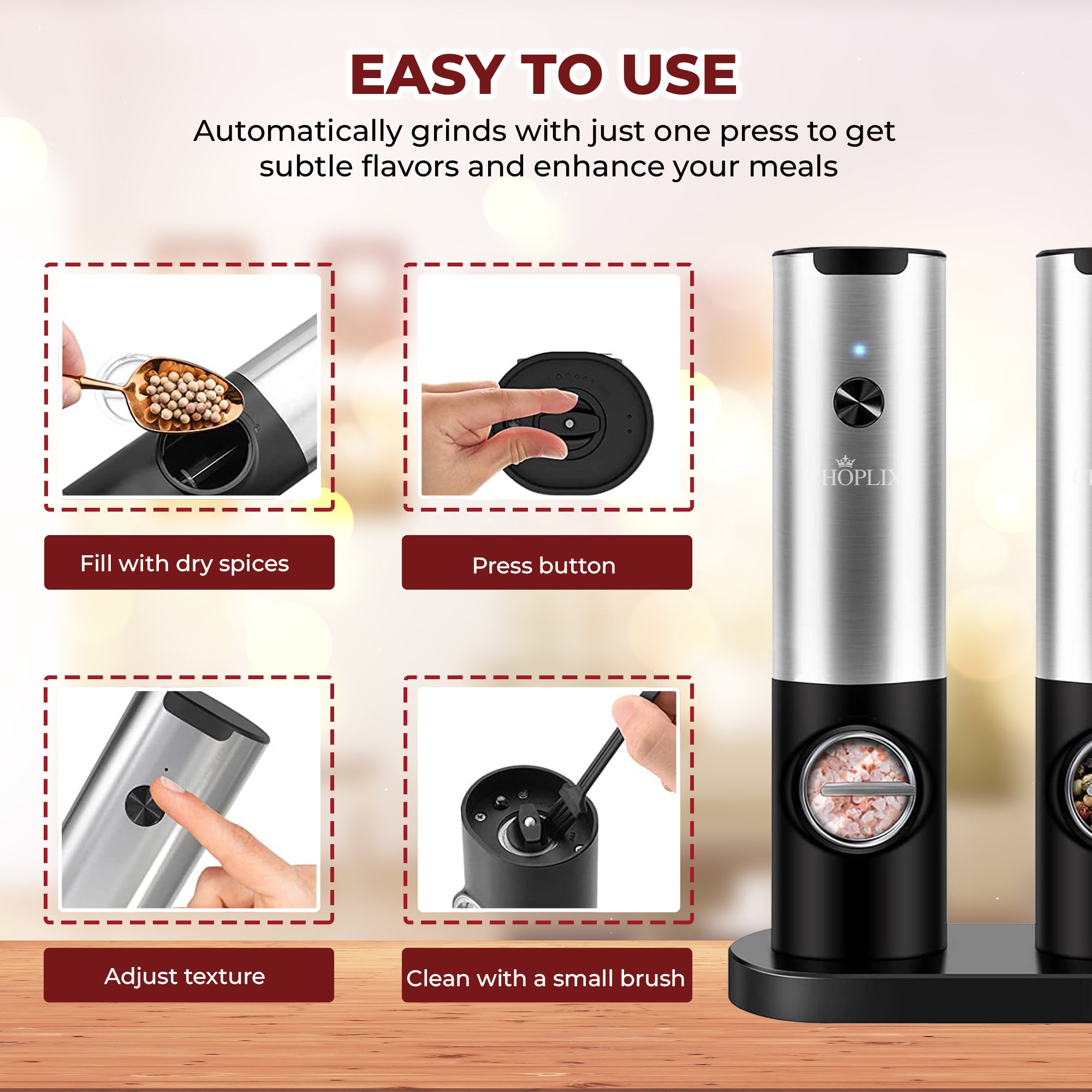 MaxiMills Premium Electric Pepper Grinder Set - CHOPLIX