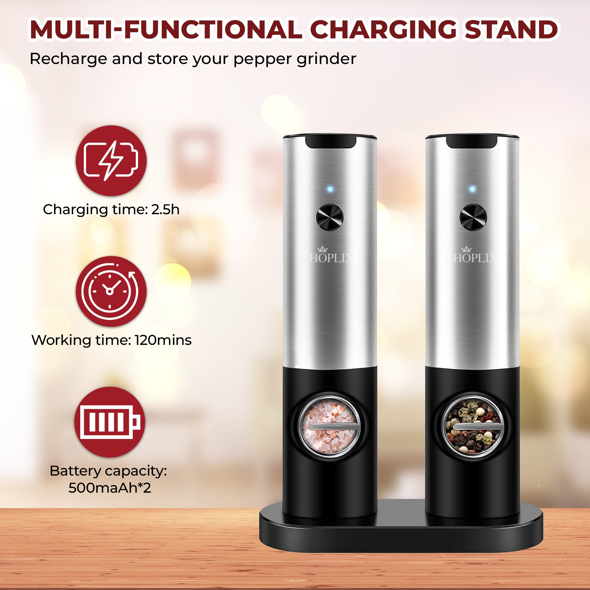 MaxiMills Premium Electric Pepper Grinder Set - CHOPLIX