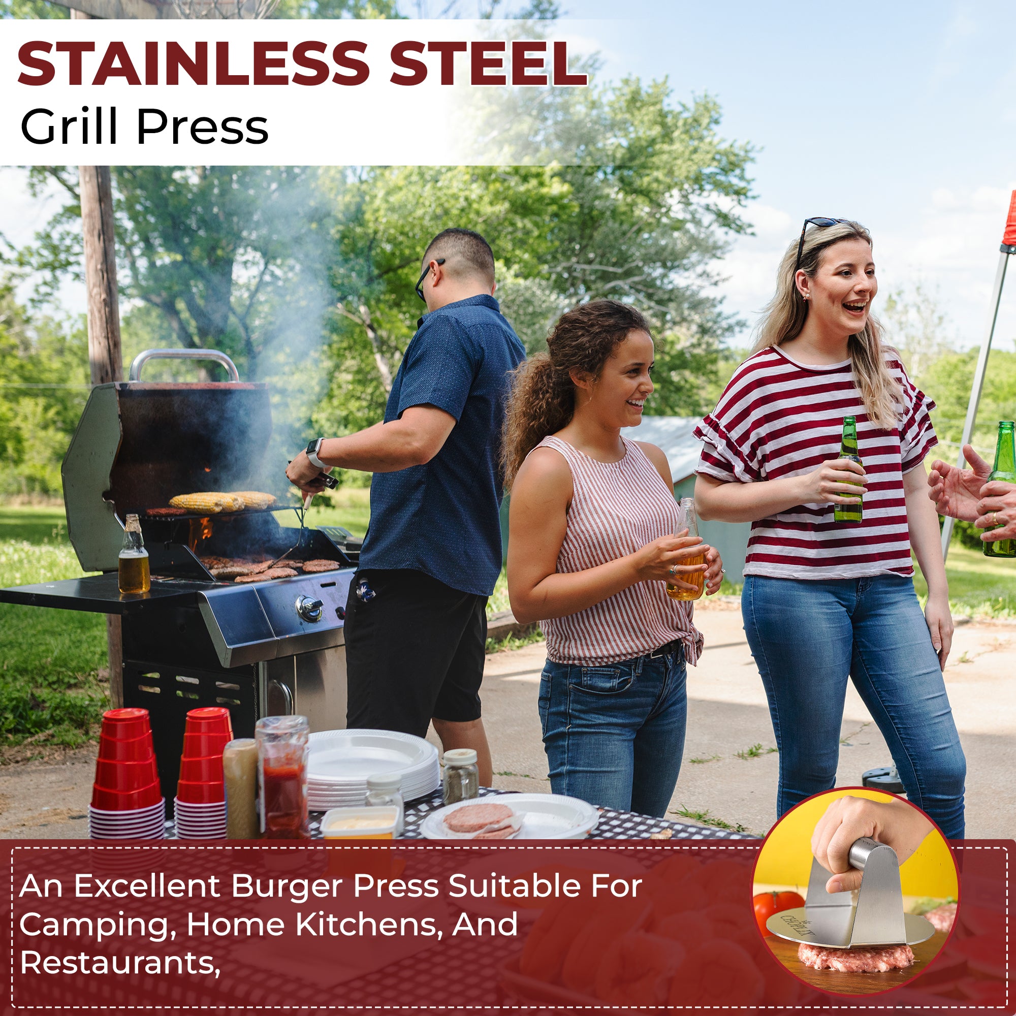 HamburGear Stainless Steel Burger Press - Transform Your Grilling Experience with Our Premium Burger Smasher - CHOPLIX