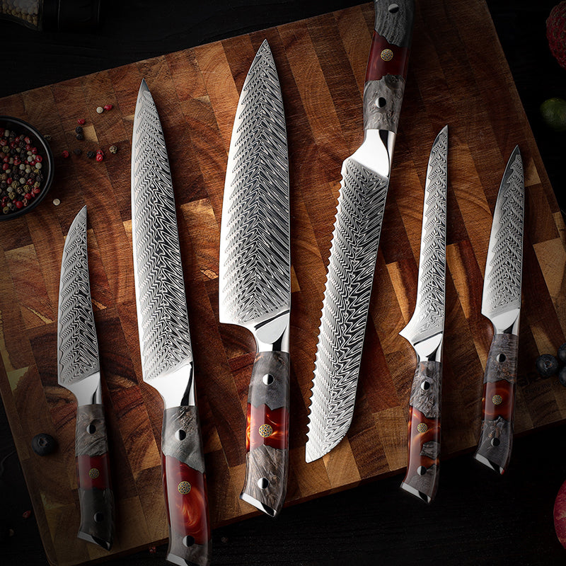 EmberSharp Series 3-Piece Knife Set – 67 Layers Damascus Steel Blades with Resin & Solidified Wood Handles - CHOPLIX