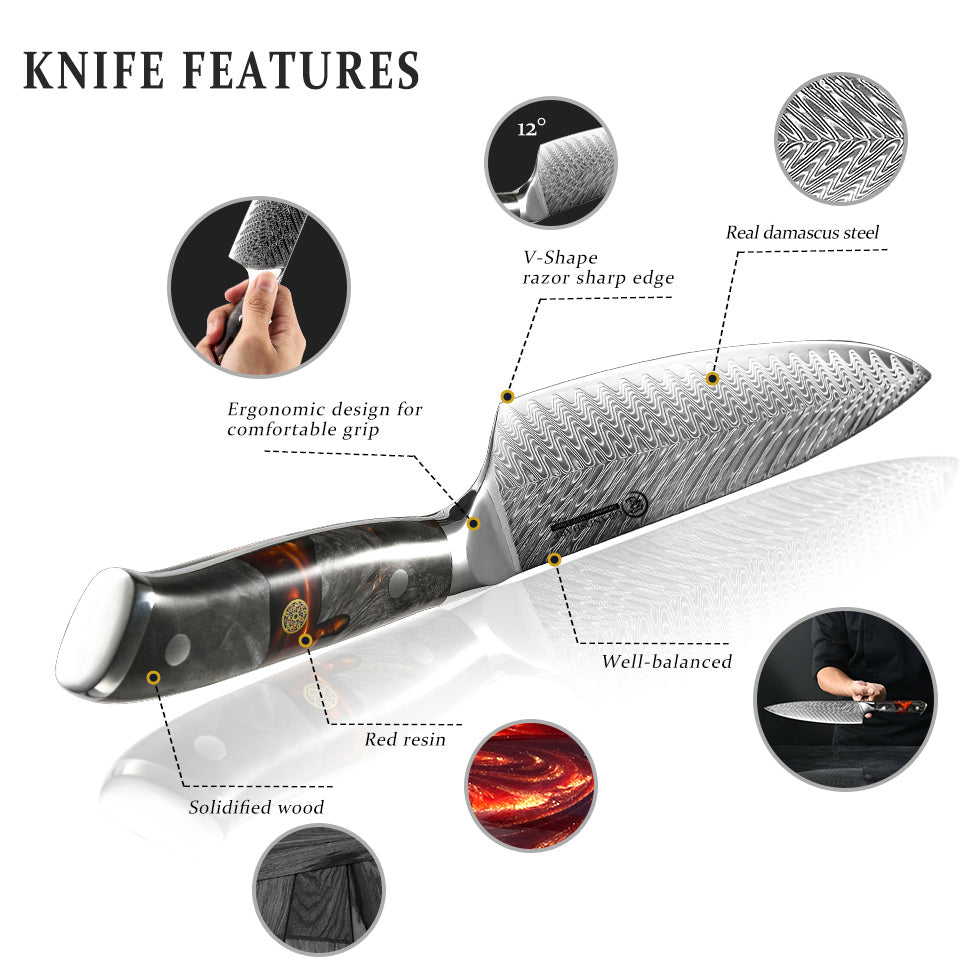 EmberSharp Series 3-Piece Knife Set – 67 Layers Damascus Steel Blades with Resin & Solidified Wood Handles - CHOPLIX