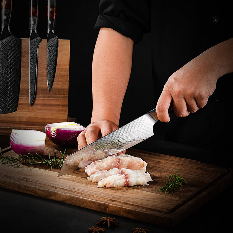 EmberSharp Series 5-Piece Knife Set – 67 Layers Damascus Steel Blades with Resin & Solidified Wood Handles - CHOPLIX