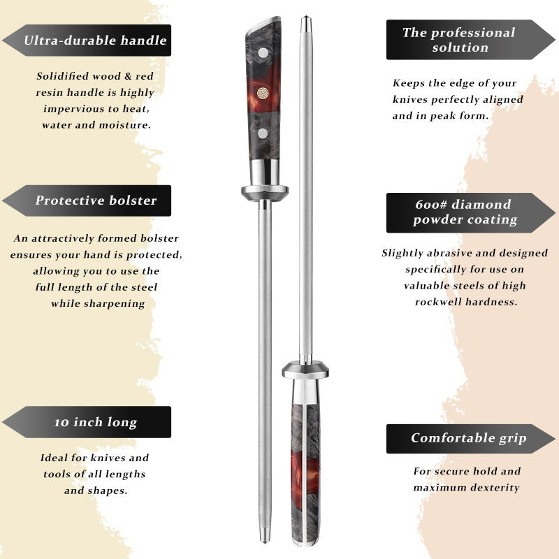 EmberSharp 10-inch Diamond Sharpening Rod – 67 Layers Damascus Steel - CHOPLIX