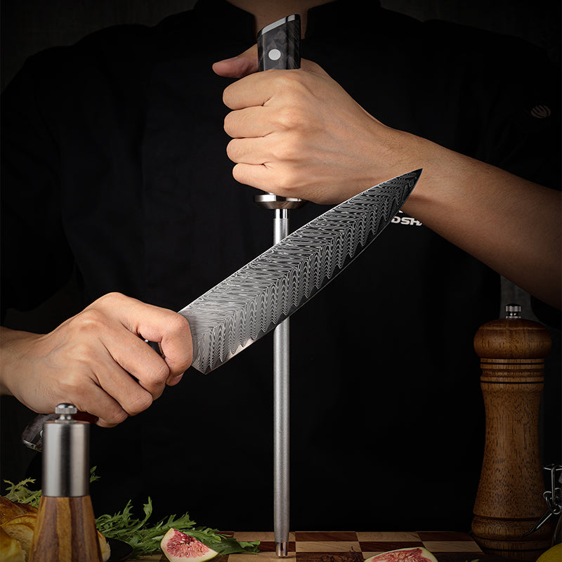 EmberSharp 10-inch Diamond Sharpening Rod – 67 Layers Damascus Steel - CHOPLIX