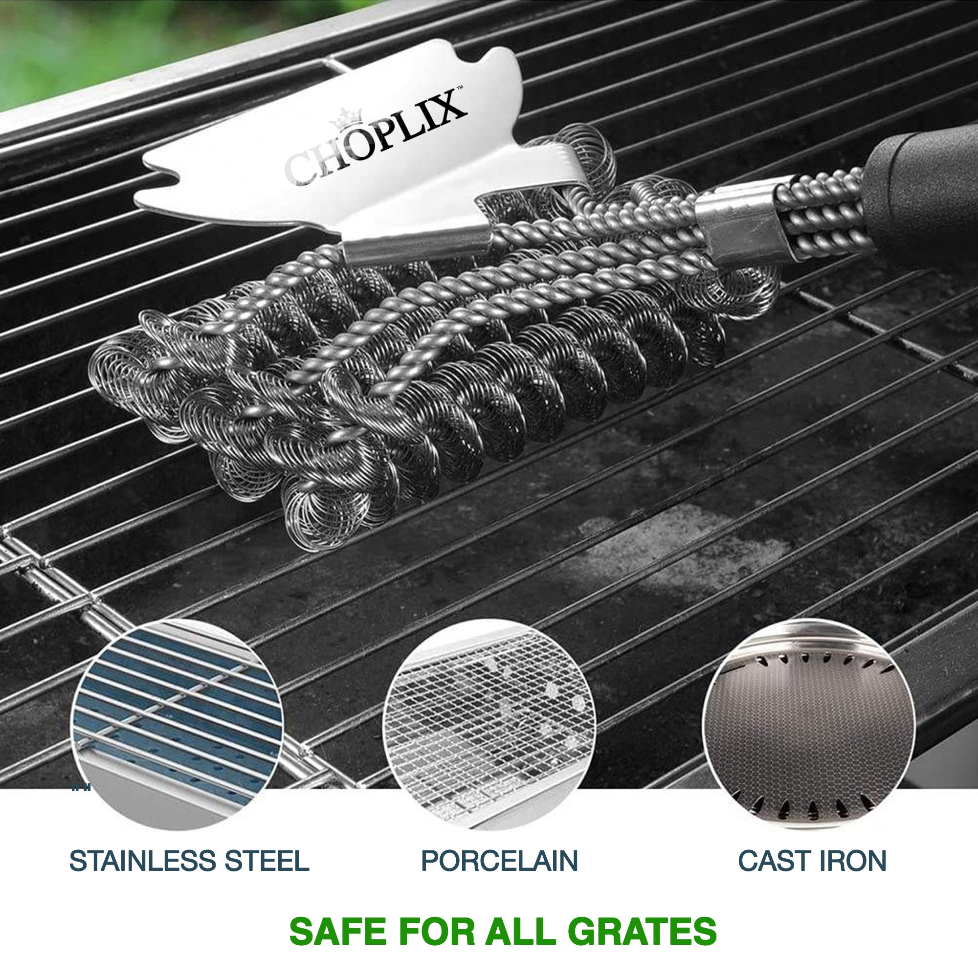 GlistenPro BBQ Grill Cleaning Brush with Bristle-Free Design & Built-In Scraper - CHOPLIX