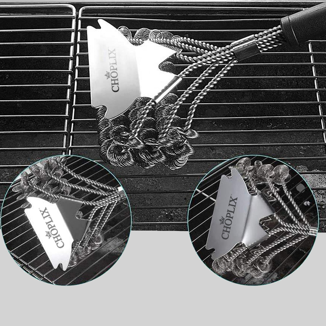 GlistenPro BBQ Grill Cleaning Brush with Bristle-Free Design & Built-In Scraper - CHOPLIX