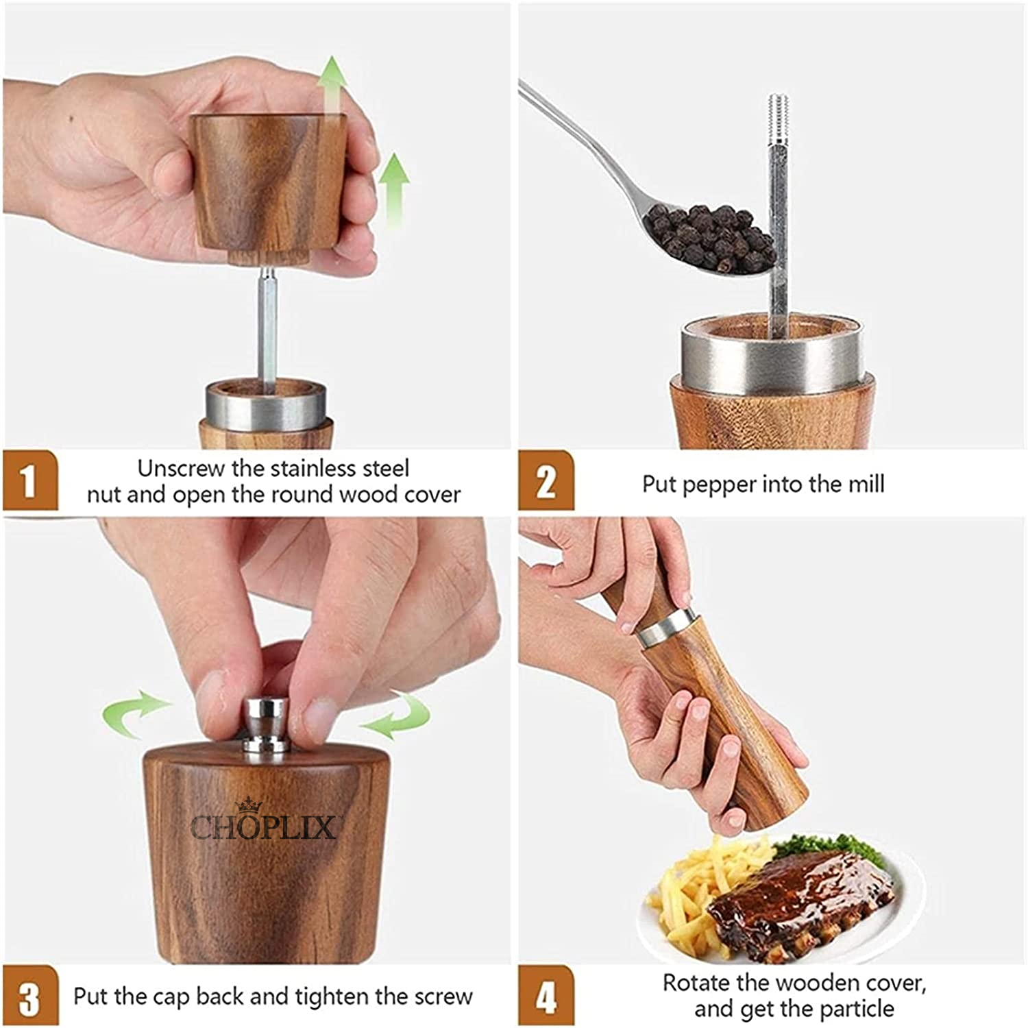 ForestMills Acacia Wood Salt and Pepper Grinder Set - CHOPLIX