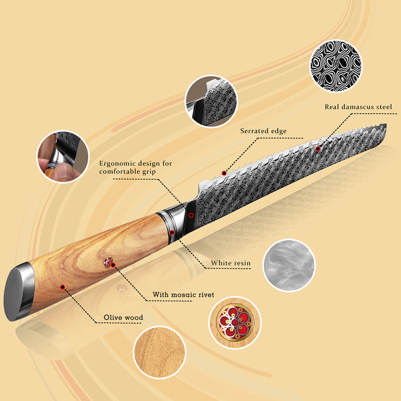 Legacy Forge 8-inch Bread Knife – 67-Layer Damascus Blade - CHOPLIX