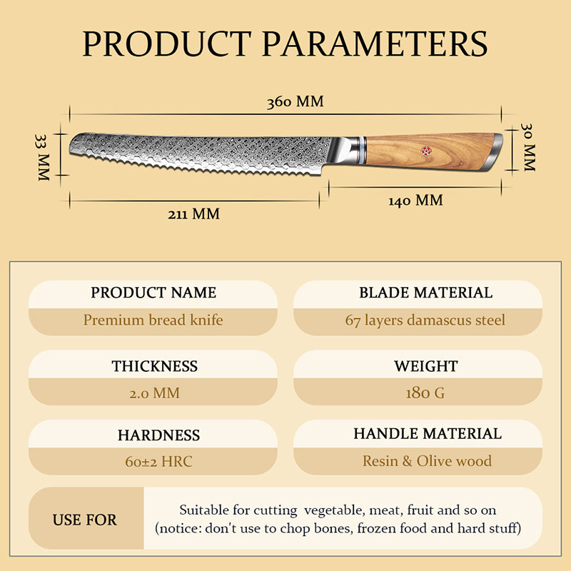 Legacy Forge 8-inch Bread Knife – 67-Layer Damascus Blade - CHOPLIX