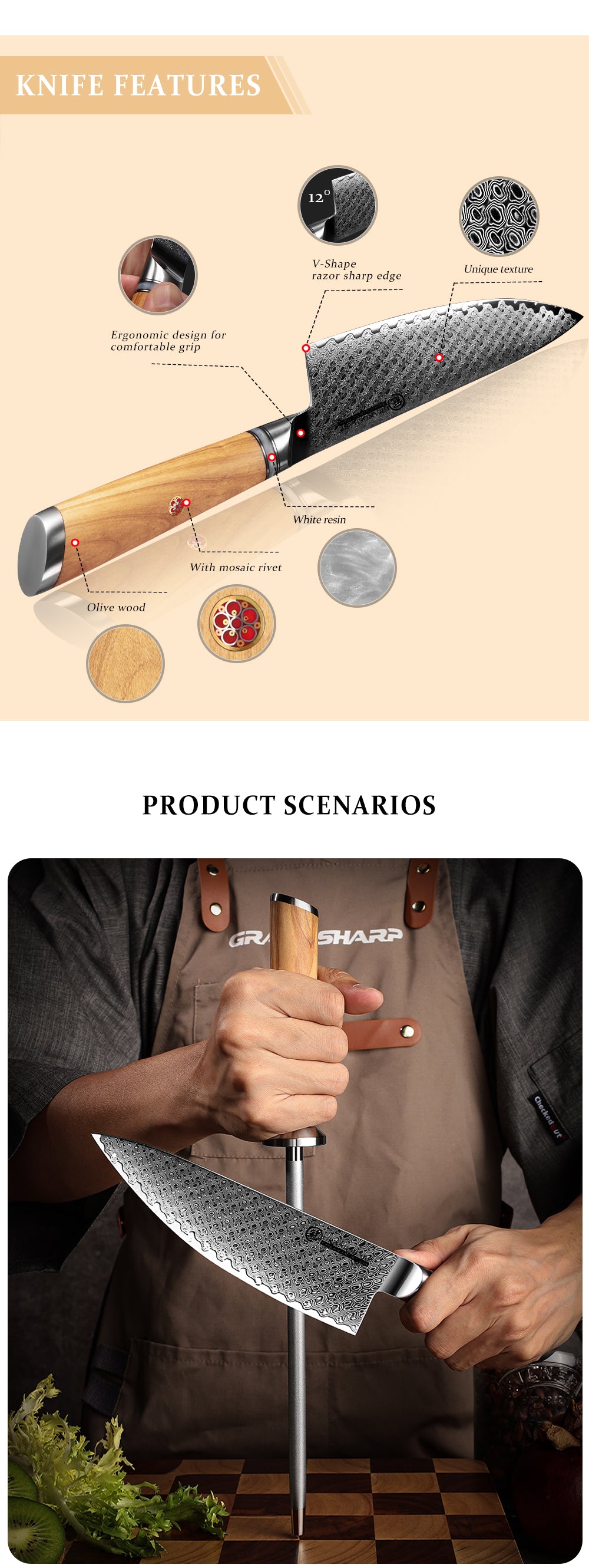 Legacy Forge Series 5-Piece Knife Set - Damascus Steel Blades with Resin and Olive Wood Handles - CHOPLIX