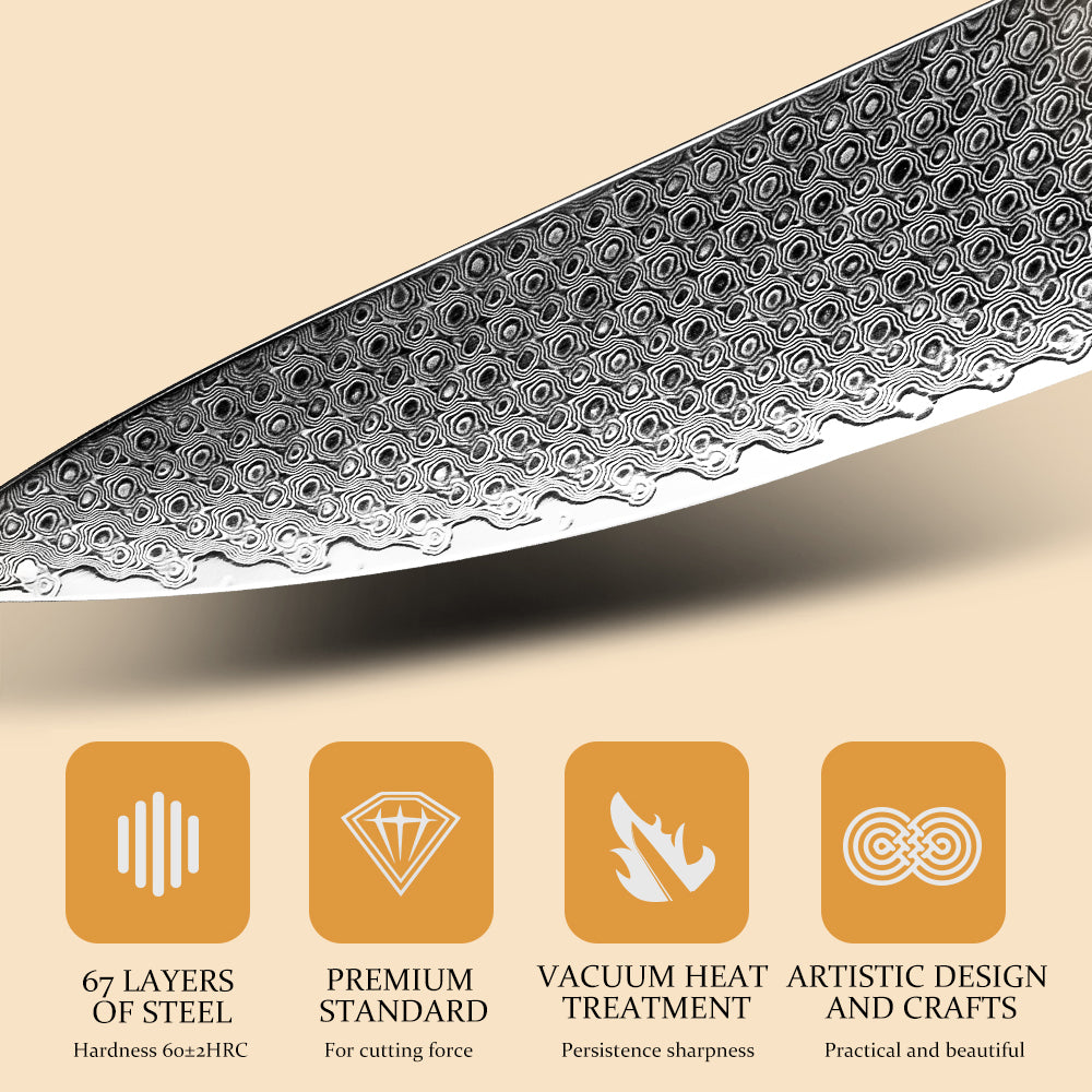 Legacy Forge Series 5-Piece Knife Set - Damascus Steel Blades with Resin and Olive Wood Handles - CHOPLIX