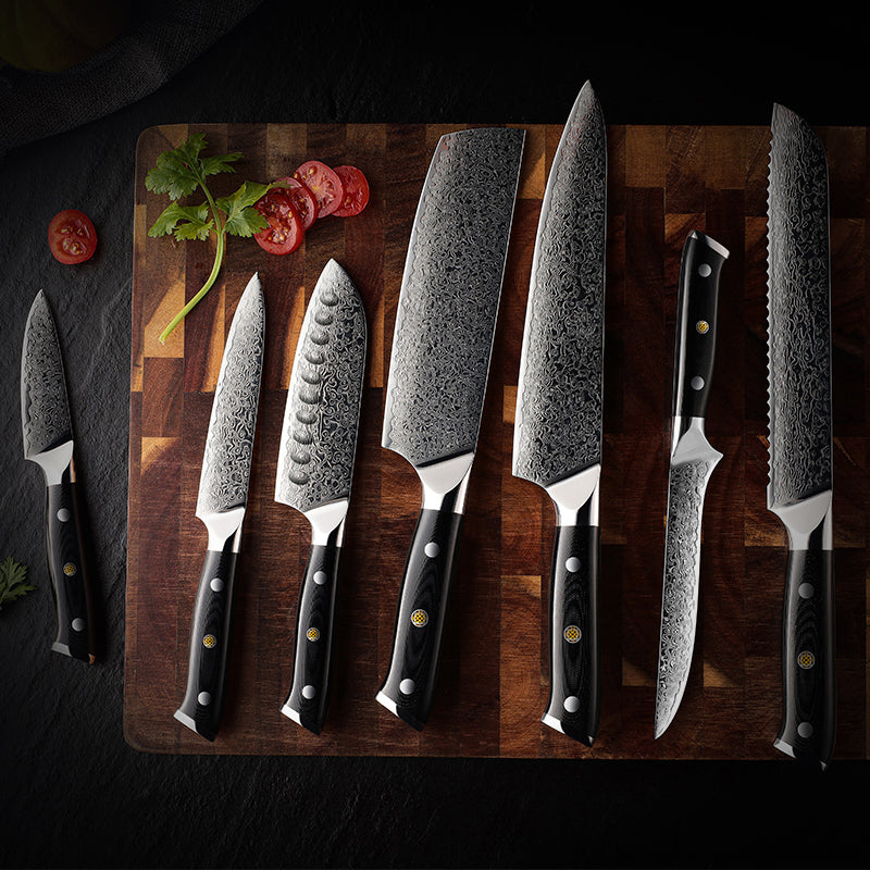 Midnight Diamond Series 3-Piece Knife Set - Damascus Steel Blades with G10 Handles - CHOPLIX