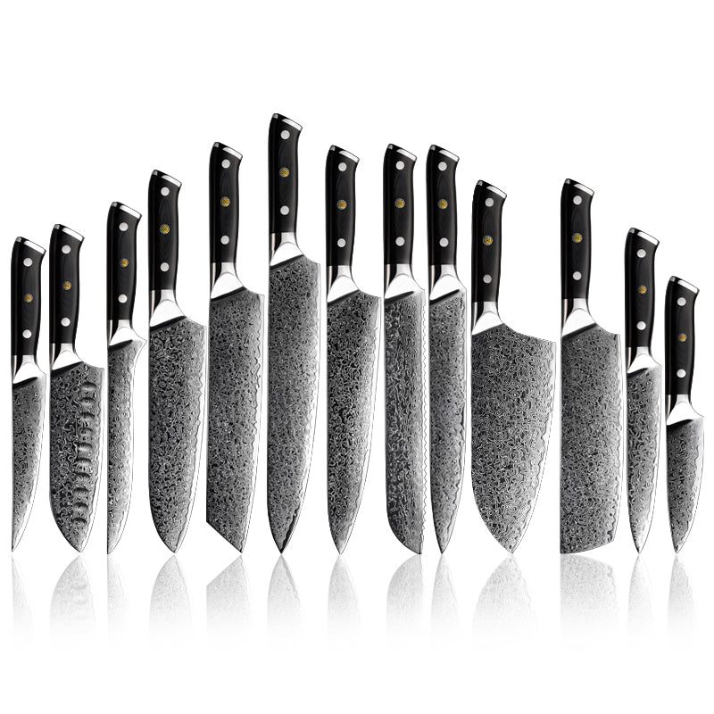 Midnight Diamond Series 5-Piece Knife Set - Damascus Steel Blades with G10 Handles - CHOPLIX