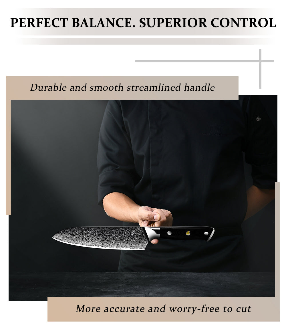 Midnight Diamond Series 7-inch Santoku Knife - 67 Layer Damascus Blade with G10 Handle - CHOPLIX