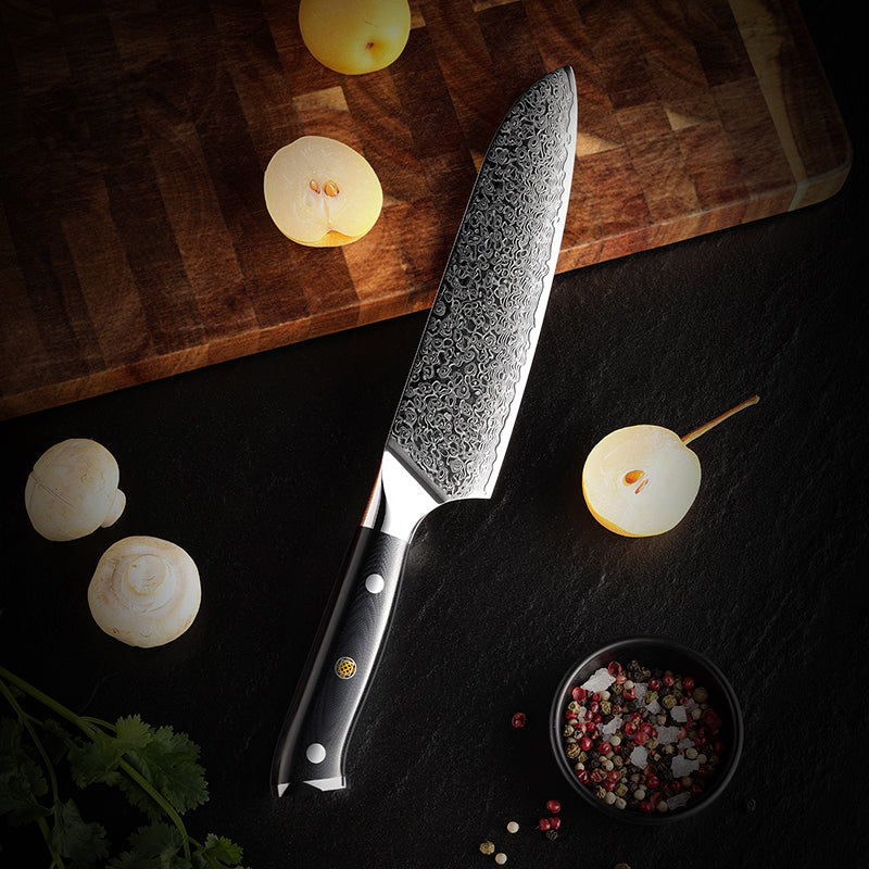 Midnight Diamond Series 7-inch Santoku Knife - 67 Layer Damascus Blade with G10 Handle - CHOPLIX