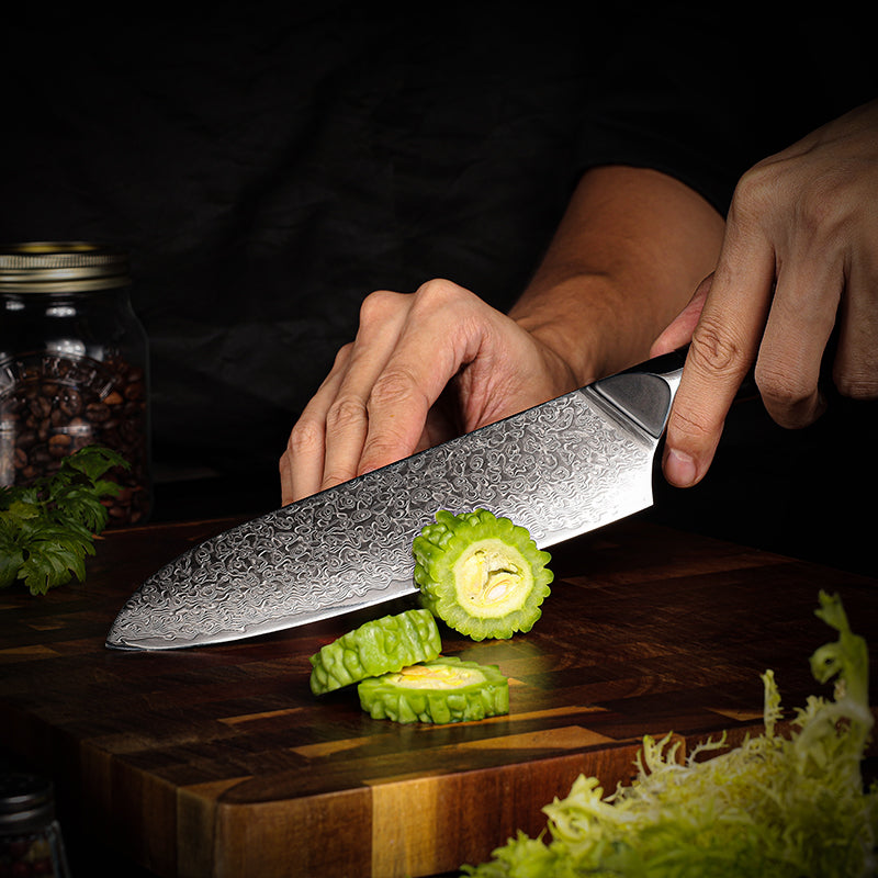 Midnight Diamond Series 7-inch Santoku Knife - 67 Layer Damascus Blade with G10 Handle - CHOPLIX