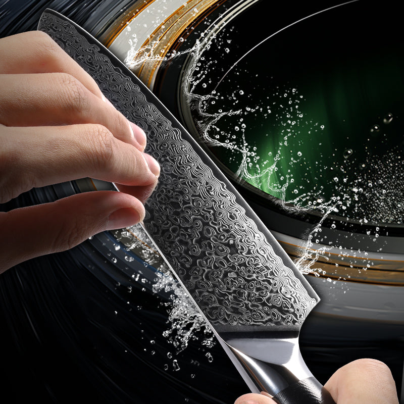 Midnight Diamond Series 7-inch Santoku Knife - 67 Layer Damascus Blade with G10 Handle - CHOPLIX