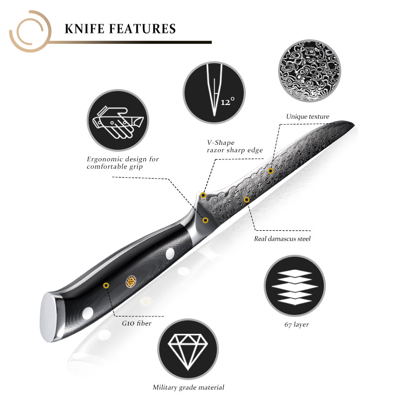 Midnight Diamond Series 5.5-inch Boning Knife - 67 Layers Damascus Steel Blade with G10 Handle - CHOPLIX