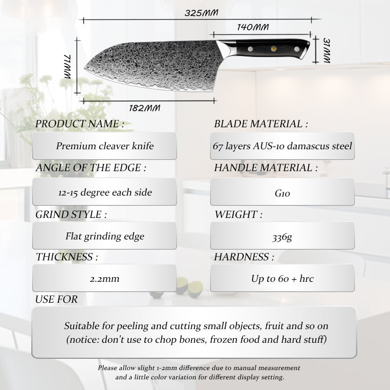 Midnight Diamond Series 7.2-inch Cleaver Knife - VG10 Damascus Blade - CHOPLIX