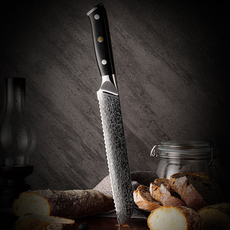Midnight Diamond Series 8-inch Bread Knife - 67 Layers Damascus Steel Blade with G10 Handle - CHOPLIX