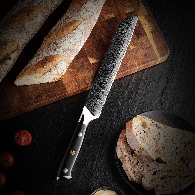 Midnight Diamond Series 8-inch Bread Knife - 67 Layers Damascus Steel Blade with G10 Handle - CHOPLIX