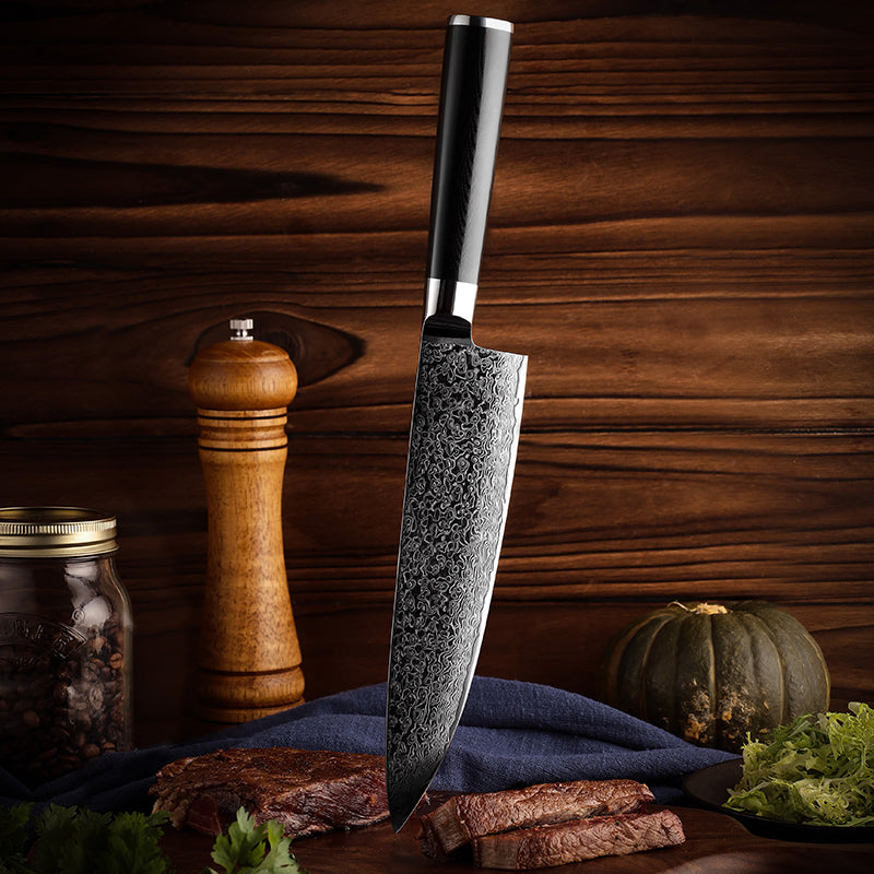 Obsidian Series 3-Piece Knife Set - Damascus Steel Blades with G10 Handles - CHOPLIX
