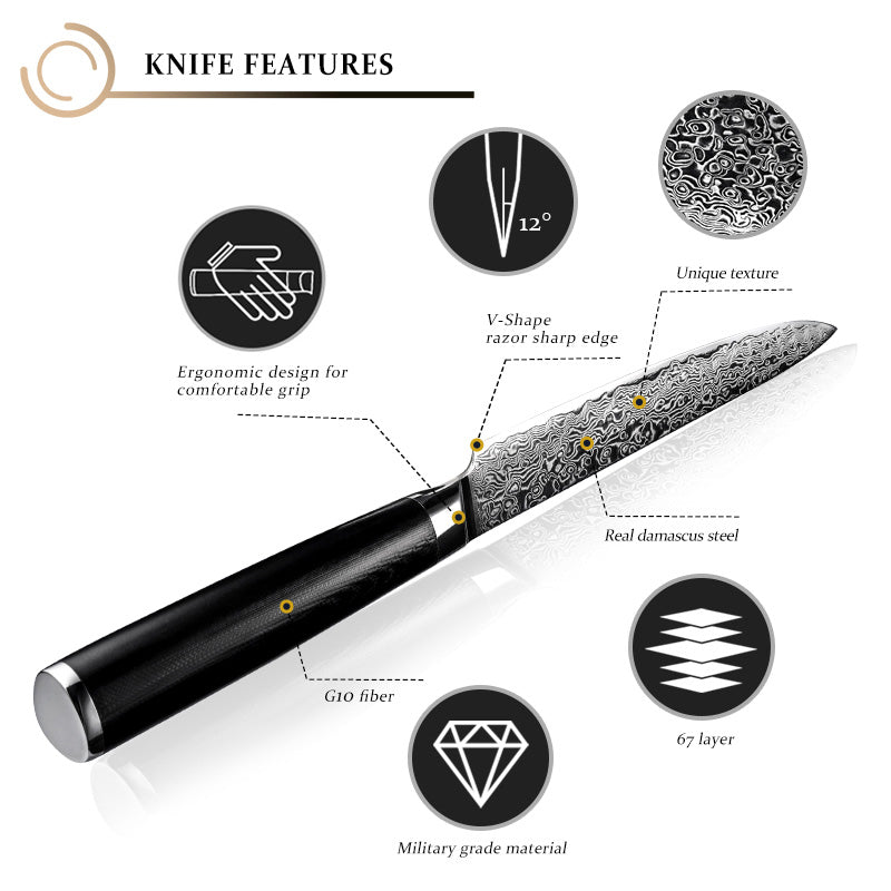 Obsidian Series 6-inch Utility Knife - 67 Layer Damascus Blade with G10 Handle - CHOPLIX