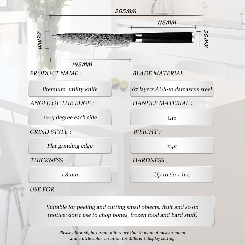 Obsidian Series 6-inch Utility Knife - 67 Layer Damascus Blade with G10 Handle - CHOPLIX