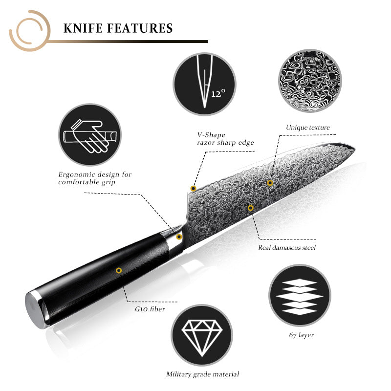 Obsidian Series 8-inch Chef's Knife - 67 Layer Damascus Blade with G10 Handle - CHOPLIX