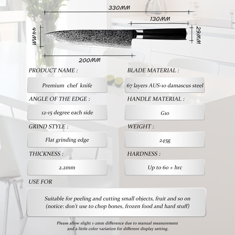 Obsidian Series 8-inch Chef's Knife - 67 Layer Damascus Blade with G10 Handle - CHOPLIX