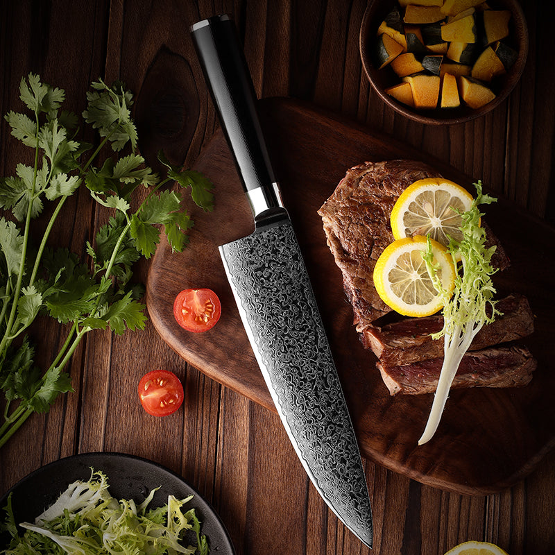 Obsidian Series 8-inch Chef's Knife - 67 Layer Damascus Blade with G10 Handle - CHOPLIX