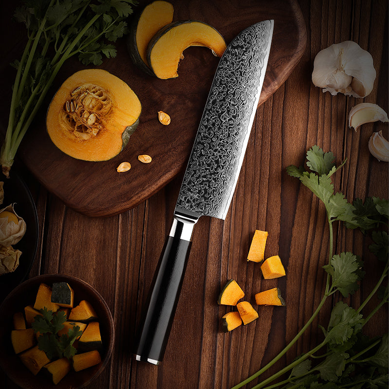 Obsidian Series 7-inch Santoku Knife - 67 Layer Damascus Blade with G10 Handle - CHOPLIX