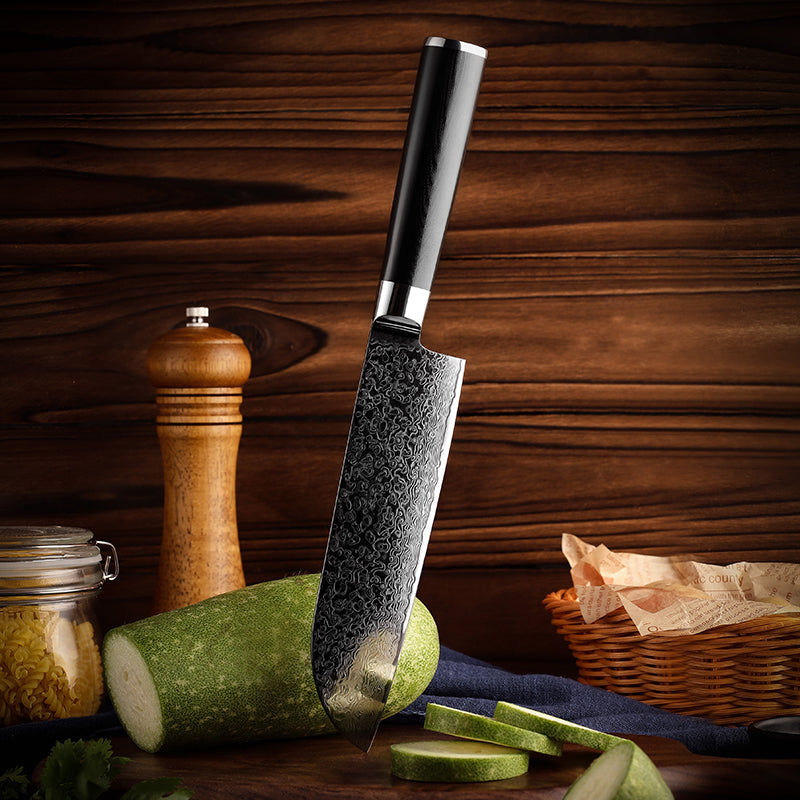 Obsidian Series 7-inch Santoku Knife - 67 Layer Damascus Blade with G10 Handle - CHOPLIX