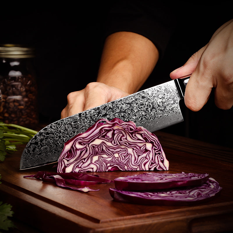 Obsidian Series 7-inch Santoku Knife - 67 Layer Damascus Blade with G10 Handle - CHOPLIX