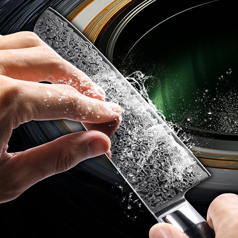 Obsidian Series 7-inch Santoku Knife - 67 Layer Damascus Blade with G10 Handle - CHOPLIX