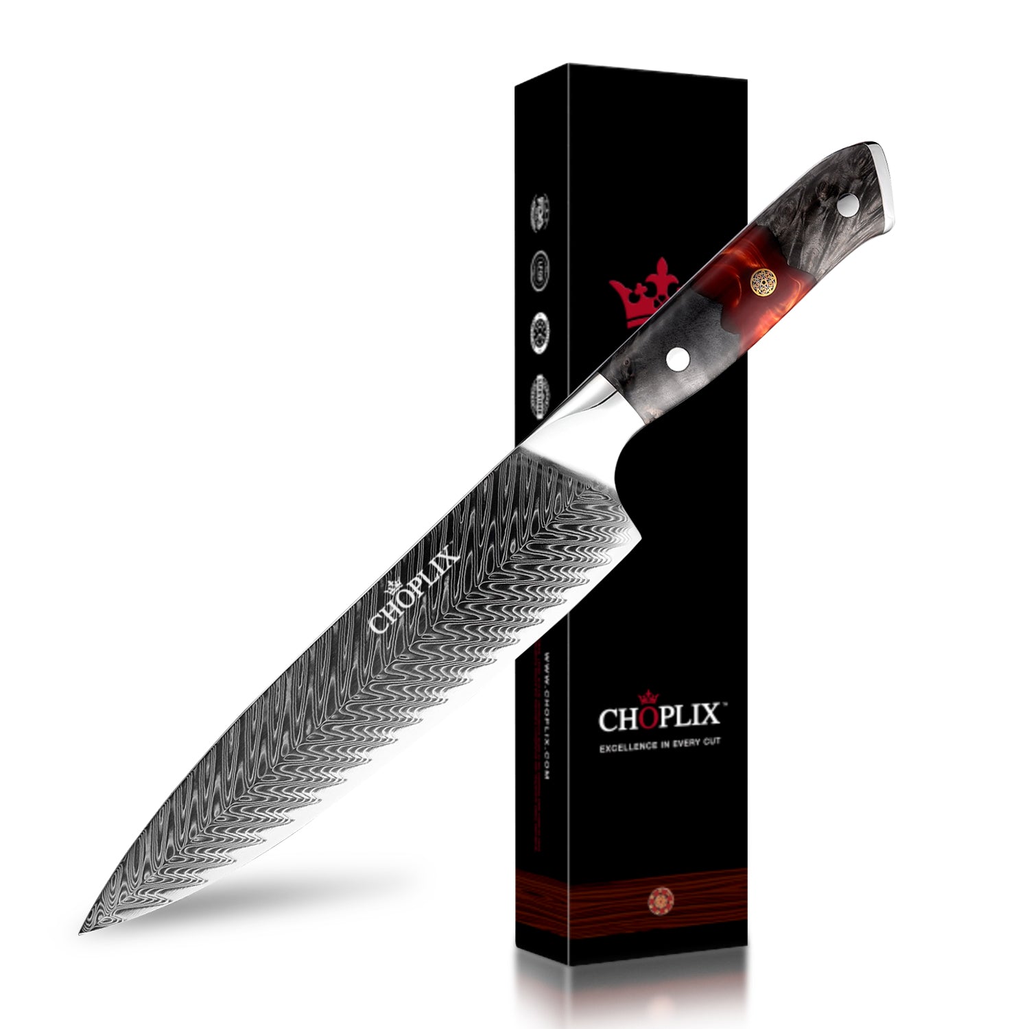 EmberSharp Series 8-inch Chef's Knife – 67 Layers Damascus Steel Blades with Solidified Wood + Red Resin Handle - CHOPLIX