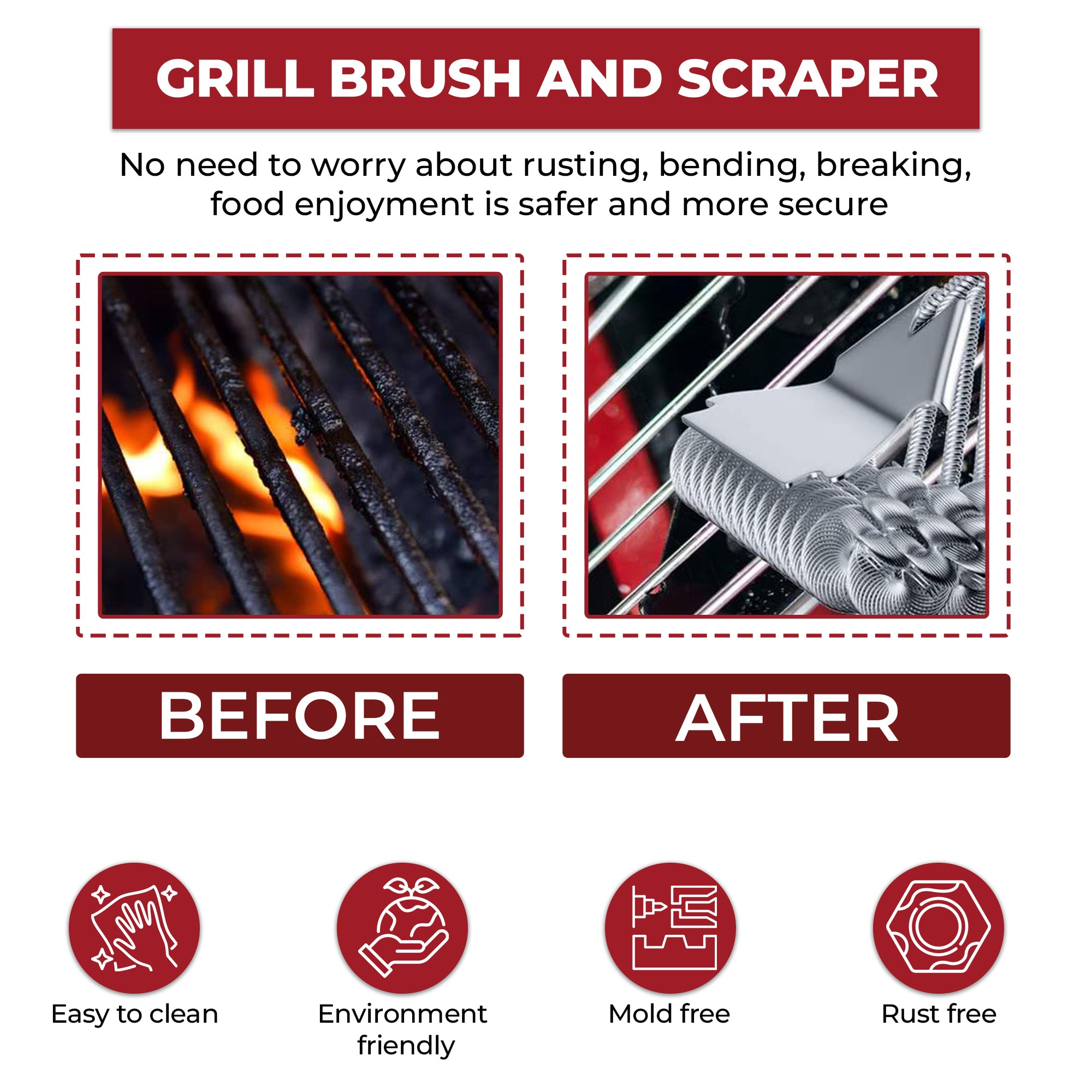 GlistenPro BBQ Grill Cleaning Brush with Bristle-Free Design & Built-In Scraper - CHOPLIX