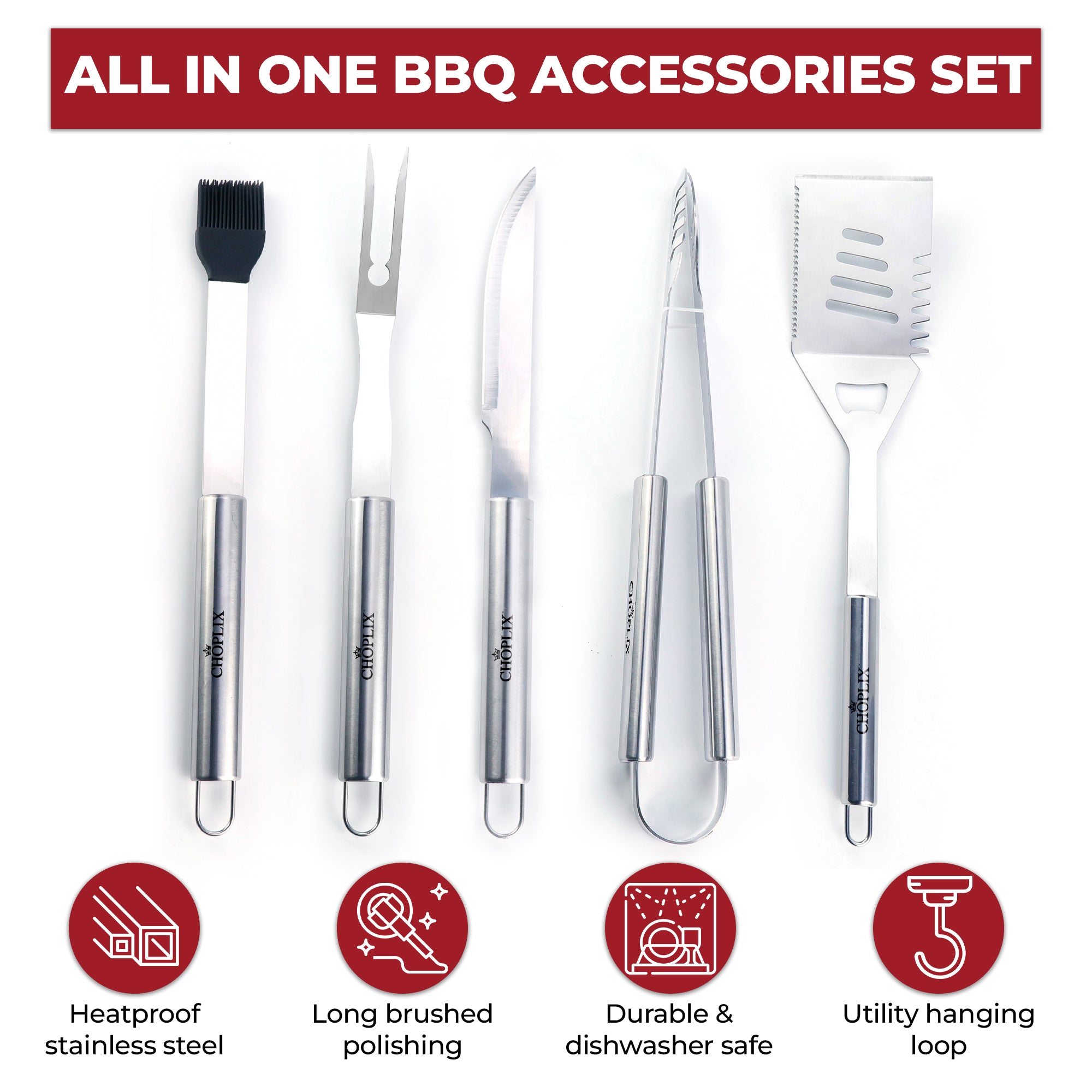 BBQMaster Elite 5-Piece Portable BBQ Tool Set - CHOPLIX