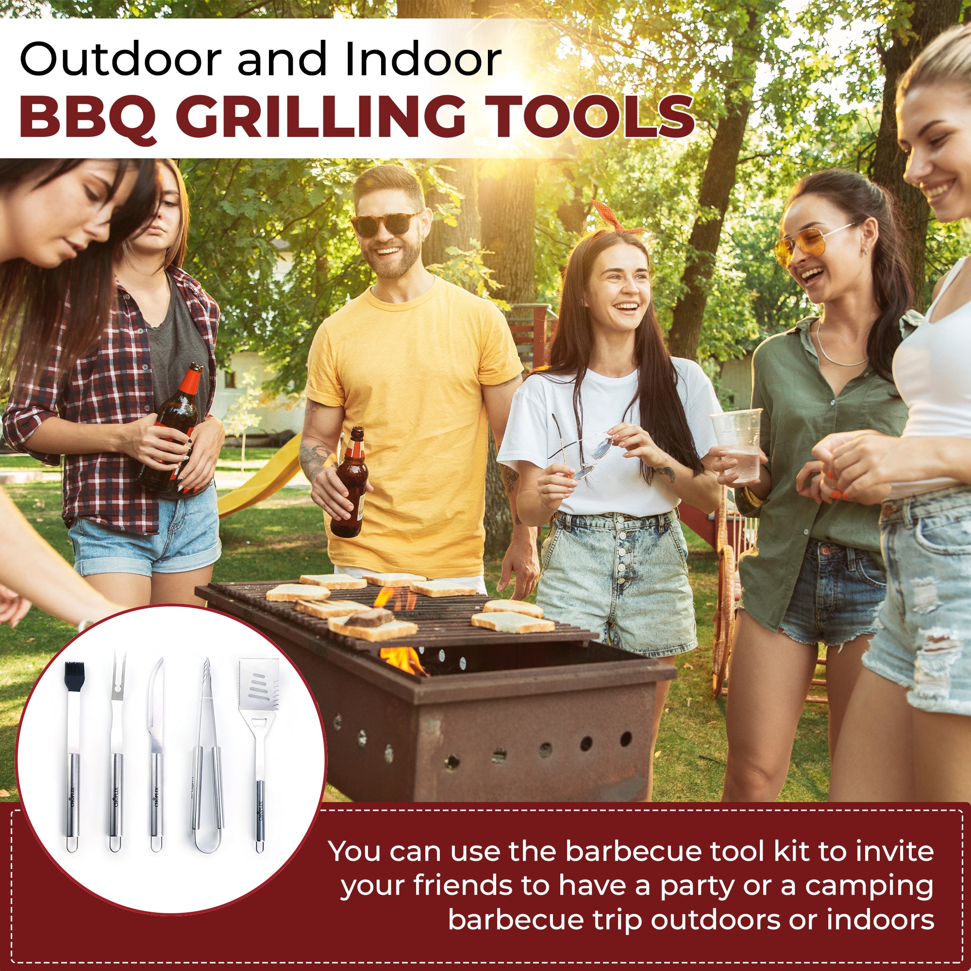 BBQMaster Elite 5-Piece Portable BBQ Tool Set - CHOPLIX