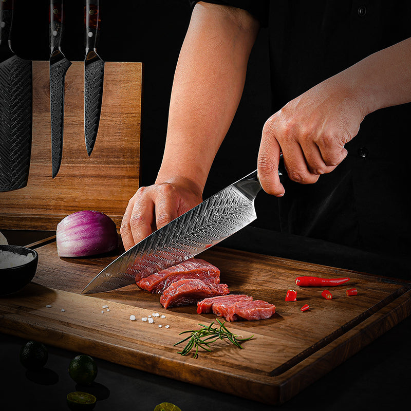 EmberSharp Series 8-inch Chef's Knife – 67 Layers Damascus Steel Blades with Solidified Wood + Red Resin Handle - CHOPLIX