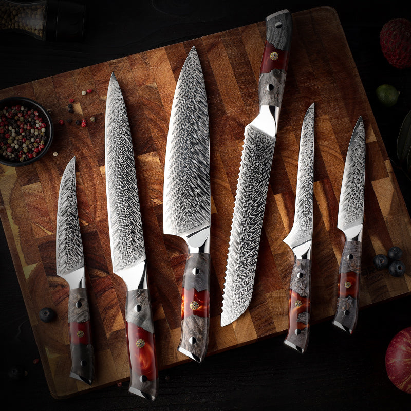 EmberSharp Series 8-inch Chef's Knife – 67 Layers Damascus Steel Blades with Solidified Wood + Red Resin Handle - CHOPLIX