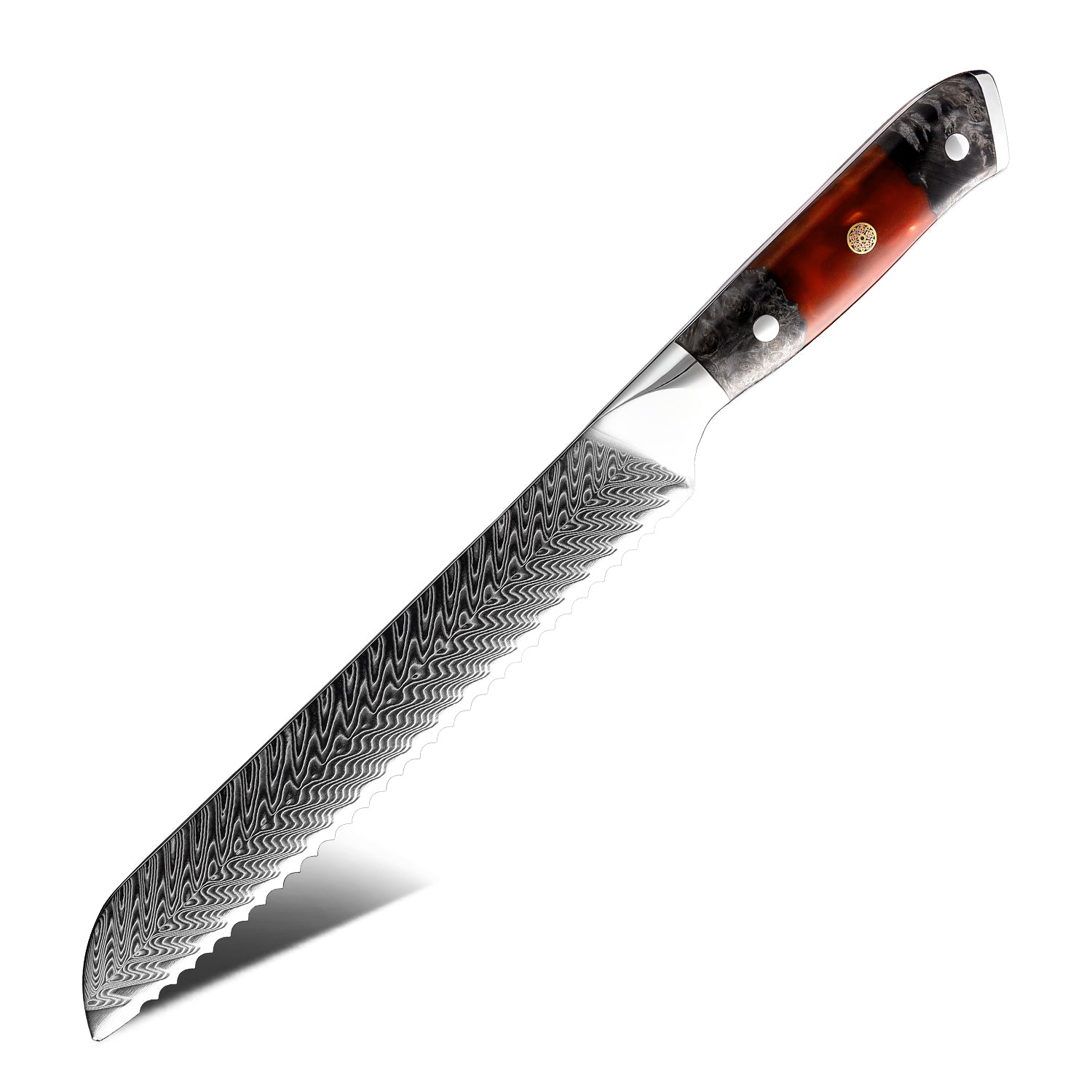 EmberSharp Series 8-inch Bread Knife – 67 Layers Damascus Steel Blades with Solidified Wood + Red Resin Handle - CHOPLIX