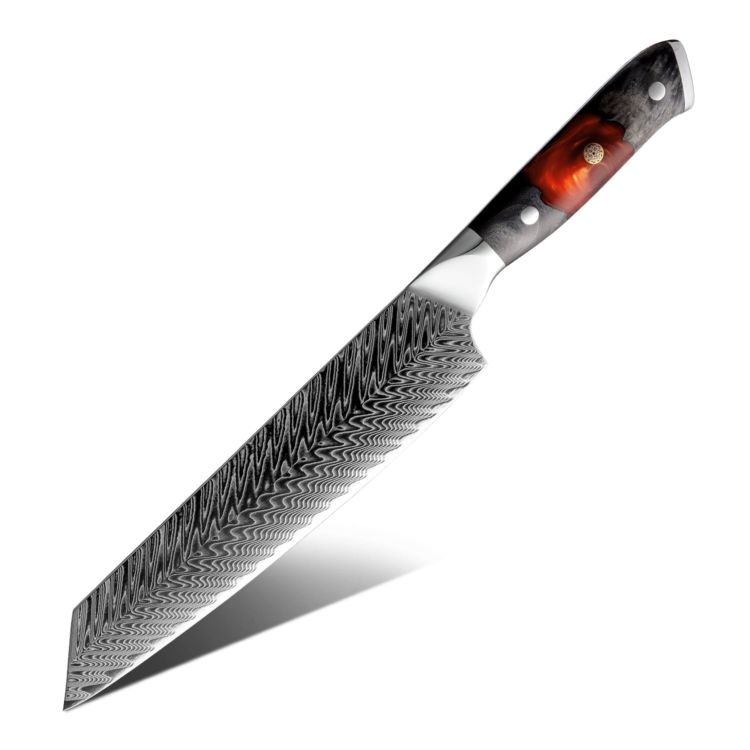 EmberSharp Series 8-inch Kiritsuke Knife – 67 Layers Damascus Steel Blades with Solidified Wood + Red Resin Handles - CHOPLIX