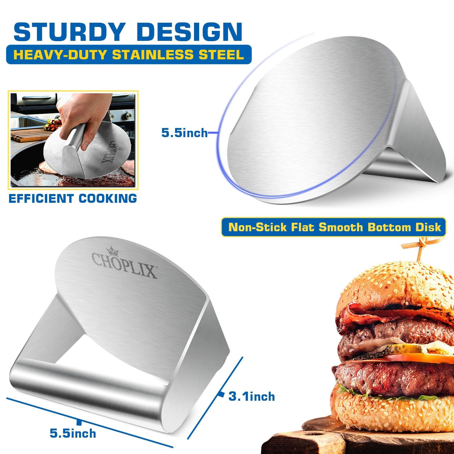 HamburGear Stainless Steel Burger Press - Transform Your Grilling Experience with Our Premium Burger Smasher - CHOPLIX