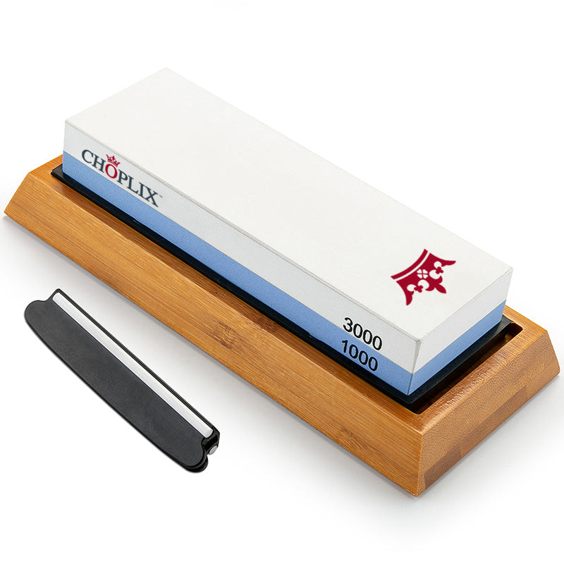 Dual-Sided Sharpening Stone - Grit 1000/3000 with Bamboo Base - CHOPLIX