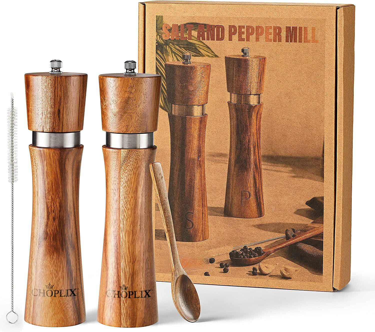 ForestMills Acacia Wood Salt and Pepper Grinder Set - CHOPLIX