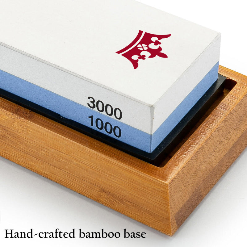 Dual-Sided Sharpening Stone - Grit 1000/3000 with Bamboo Base - CHOPLIX